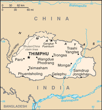 Map for Bhutan