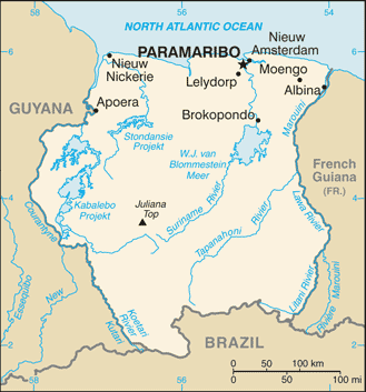 Map for Suriname
