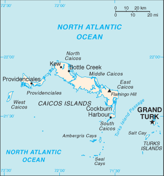 Map for Turks and Caicos Islands