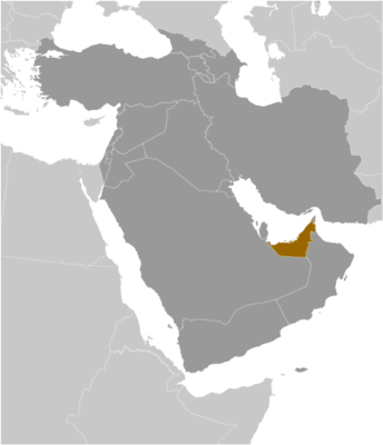 Map showing the location of United Arab Emirates
