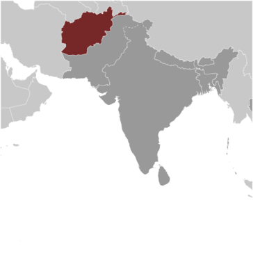 Map showing the location of Afghanistan