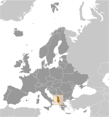 Map showing the location of Albania