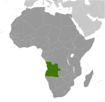 Map showing the location of Angola