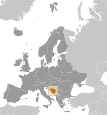 Map showing the location of Bosnia and Herzegovina