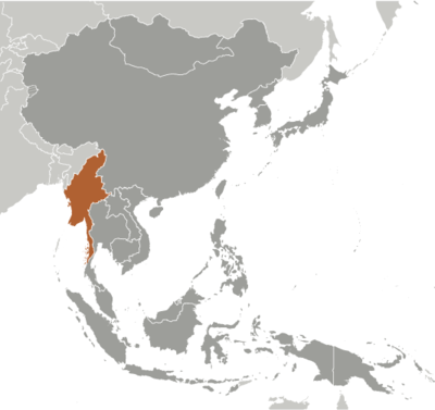 Map showing the location of Burma (Myanmar)