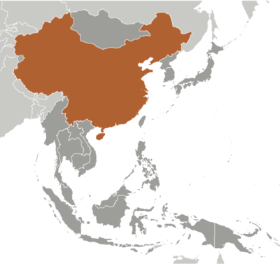 Map showing the location of China