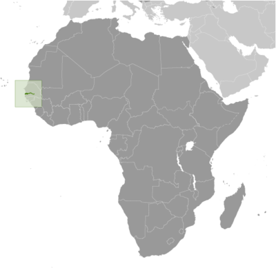 Map showing the location of The Gambia