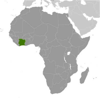 Map showing the location of Cote d'Ivoire
