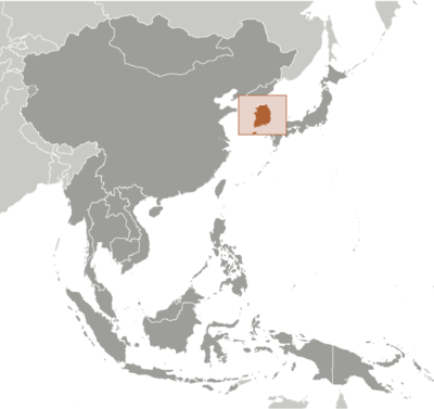 Map showing the location of South Korea (Republic of Korea)
