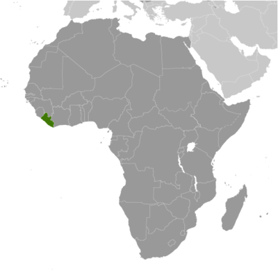 Map showing the location of Liberia