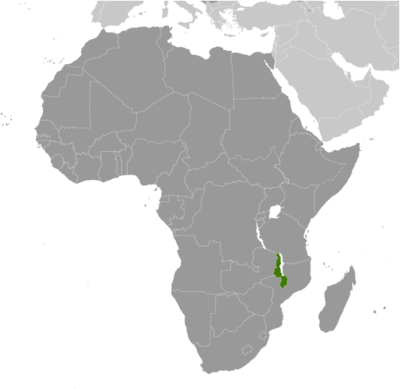 Map showing the location of Malawi