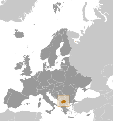 Map showing the location of North Macedonia