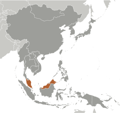 Map showing the location of Malaysia