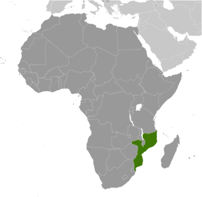 Map showing the location of Mozambique