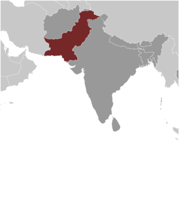 Map showing the location of Pakistan