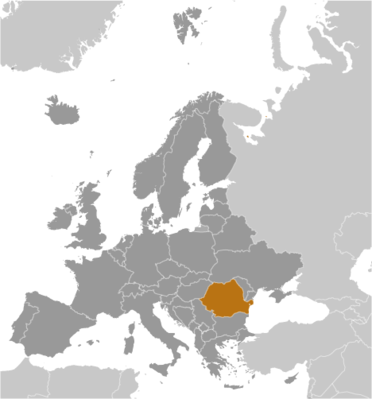 Map showing the location of Romania