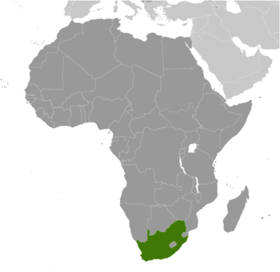Map showing the location of South Africa