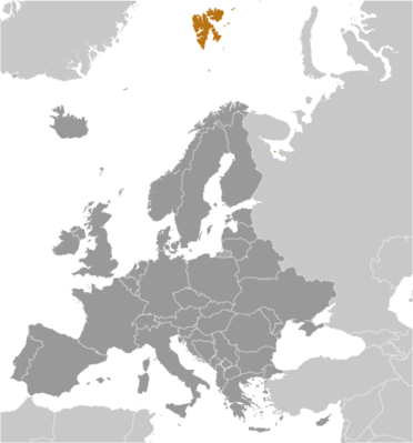 Map showing the location of Svalbard (sometimes referred to as Spitsbergen, the largest island in the archipelago)