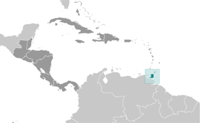 Map showing the location of Trinidad and Tobago