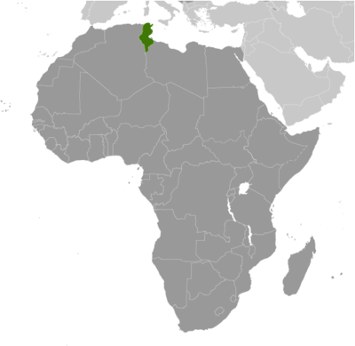 Map showing the location of Tunisia