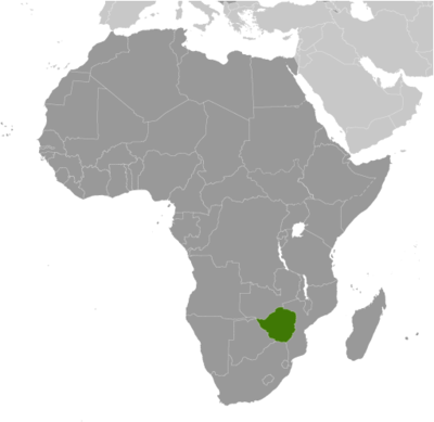 Map showing the location of Zimbabwe