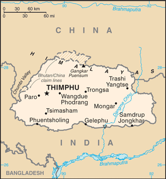 Regional map of Bhutan