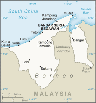 Regional map of Brunei