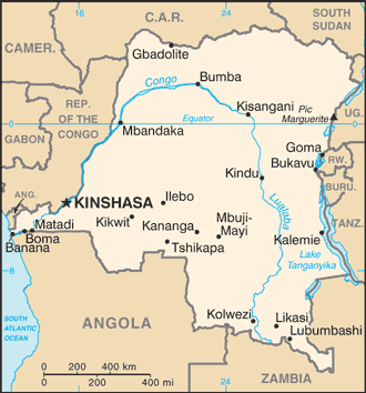 Regional map of Congo, Democratic Republic of the Congo (formerly Za