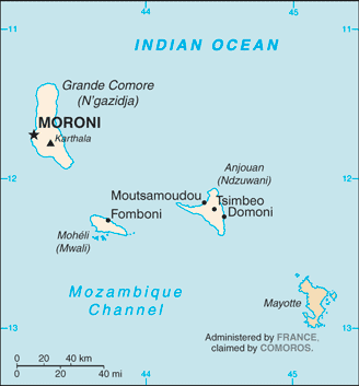 Regional map of Comoros