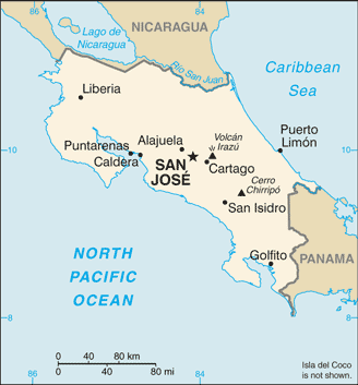 Regional map of Costa Rica