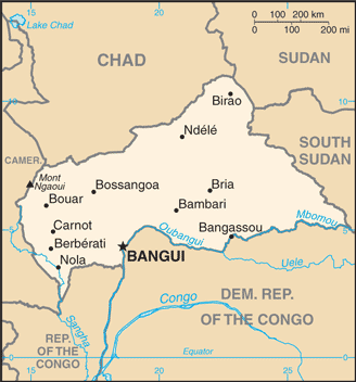 Regional map of Central African Republic