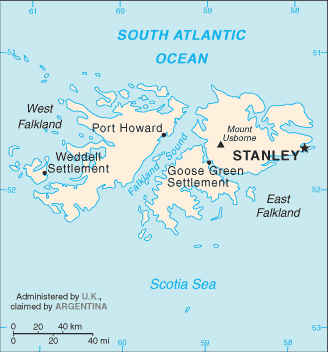 Regional map of Falkland Islands (Islas Malvinas)