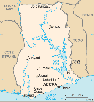 Regional map of Ghana