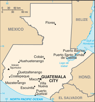 Regional map of Guatemala