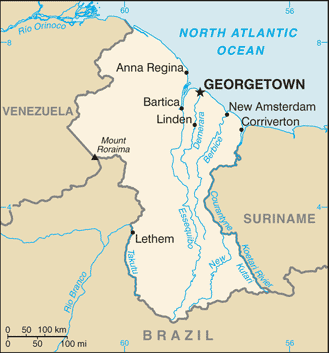 Regional map of Guyana
