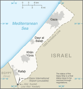 Regional map of Gaza Strip administered by Israel