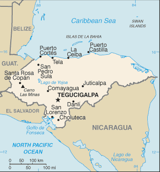 Regional map of Honduras