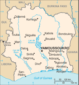Regional map of Cote d'Ivoire