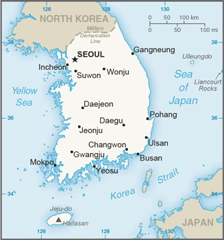 Regional map of South Korea (Republic of Korea)