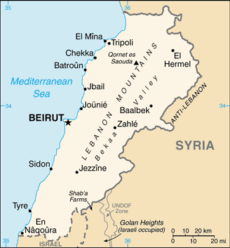 Regional map of Lebanon