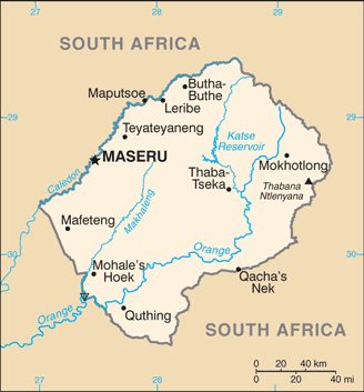 Regional map of Lesotho
