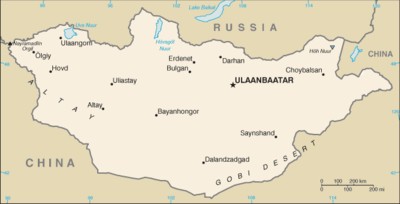 Regional map of Mongolia