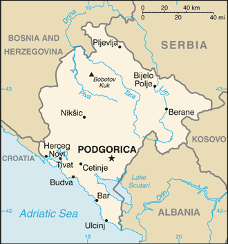 Regional map of Montenegro