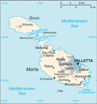 Regional map of Malta