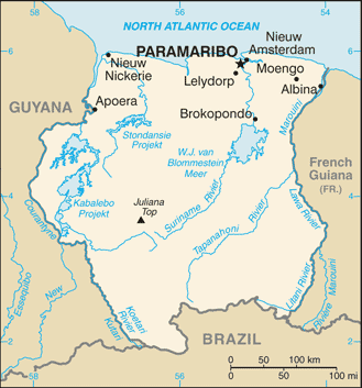 Regional map of Suriname