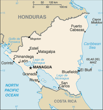 Regional map of Nicaragua