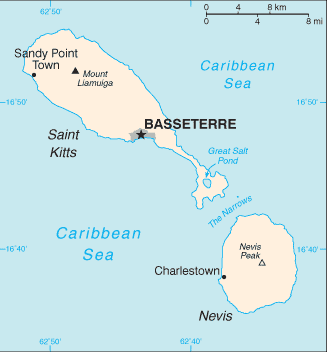 Regional map of Saint Kitts and Nevis