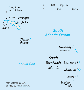 Regional map of South Georgia and South Sandwich Islands
