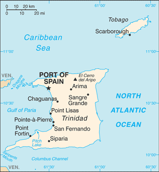 Regional map of Trinidad and Tobago