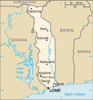 Regional map of Togo